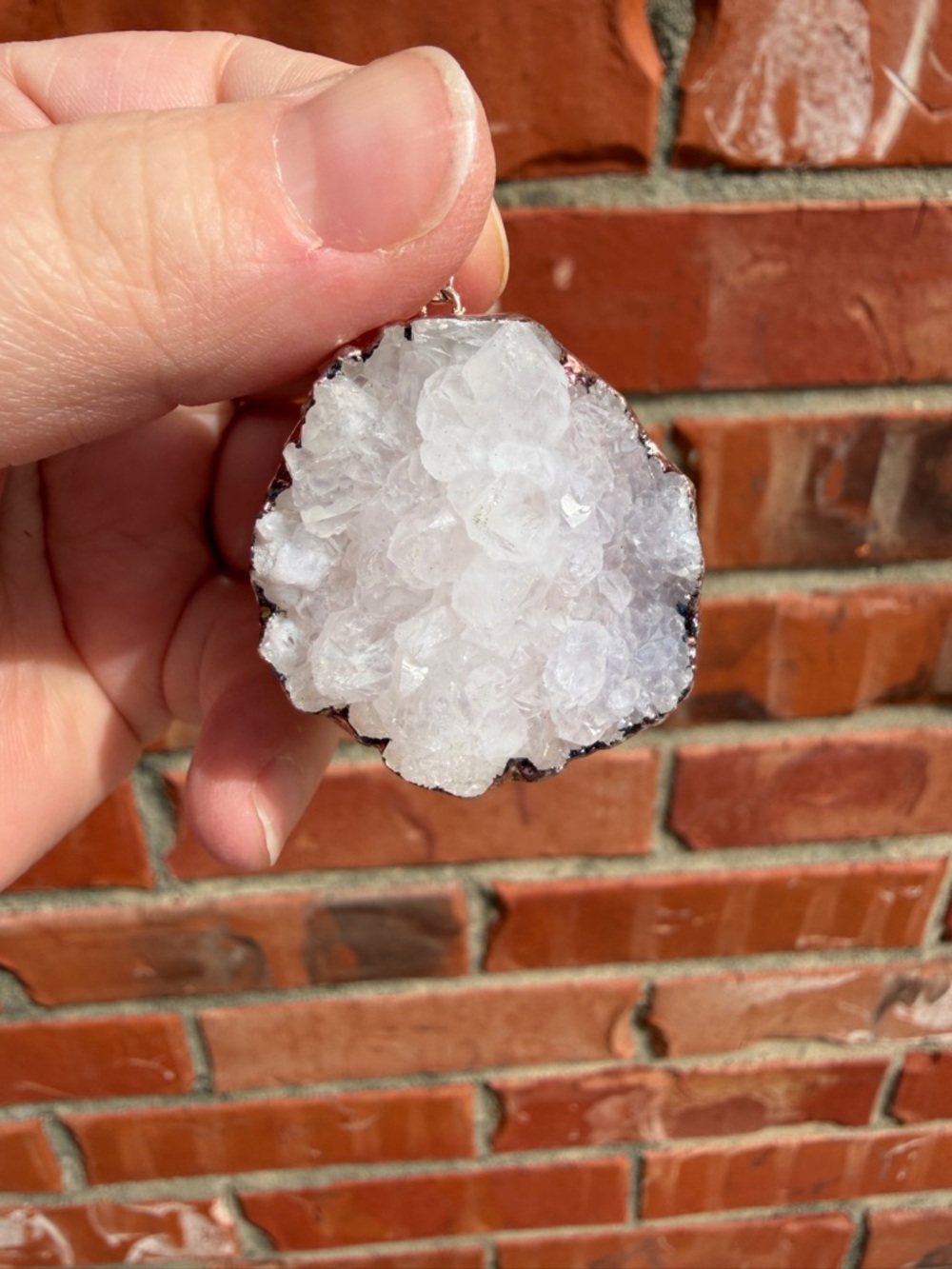 White Quartz Crystal Geode Pendant Amethyst Pendant #1